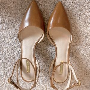 Size 9 Camel Leather Ankle Strap Heels